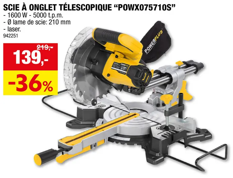 Offre: Powerplus POWX075710S scie à  onglet télescopique 1600W 210mm