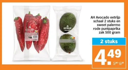 Aanbieding: Avocado eetrijp schaal en sweet palermo rode puntpaprika zak 500 gram