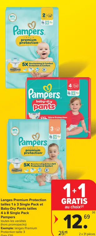 Offre: Langes Premium Protection tailles 1 à 3 Single Pack et Baby-Dry Pants tailles 4 à 8 Single Pack