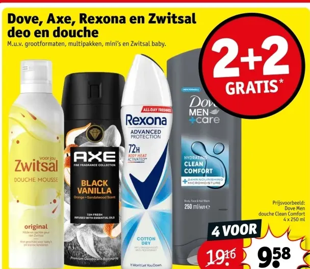 Aanbieding: Dove, Axe, Rexona en Zwitsal deo en douche