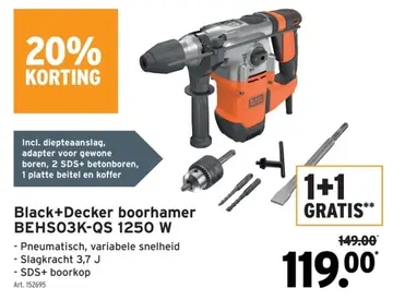 Aanbieding: Black+Decker boorhamer BEHSO3K-QS 1250 W