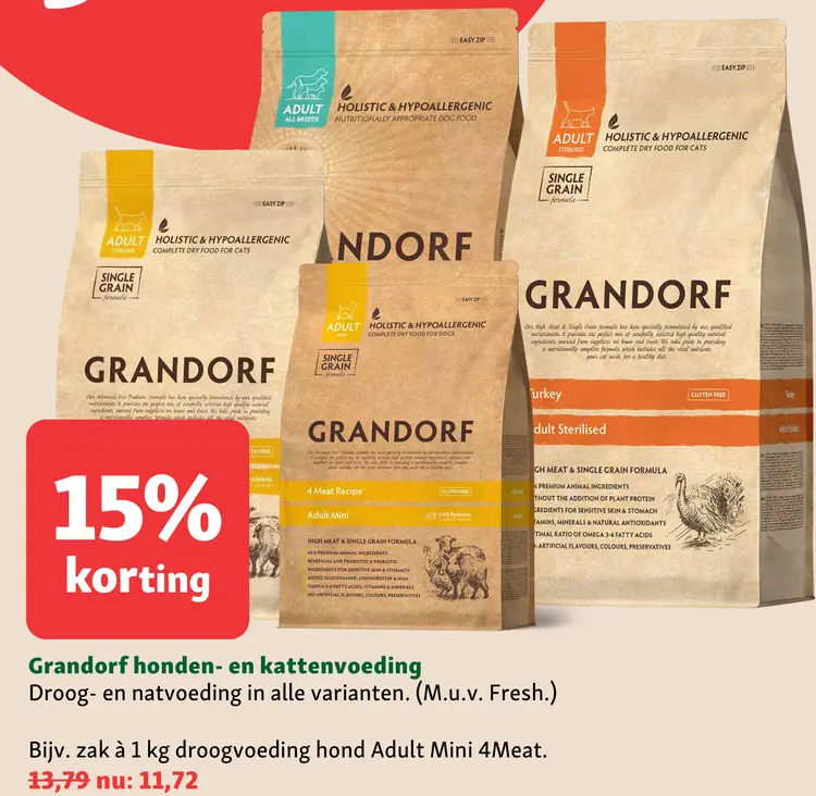 Aanbieding: Grandorf Honden- en kattenvoeding droog- en natvoeding
