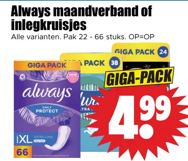 Aanbieding: Always maandverband of inlegkruisjes