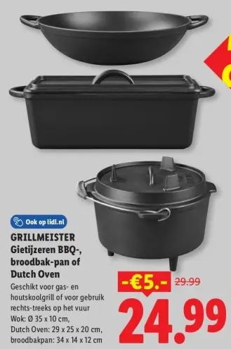 Aanbieding: Gietijzeren BBQ-, broodbak-pan of Dutch Oven