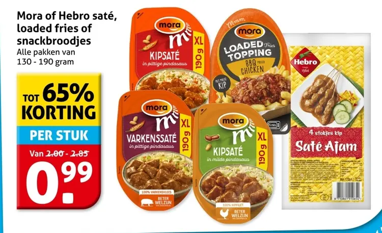 Aanbieding: Mora of Hebro saté, loaded fries of snackbroodjes