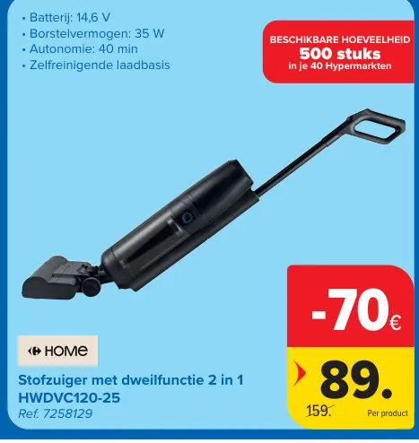 Promotie: Stofzuiger met dweilfunctie 2 in 1 HWDVC120-2
