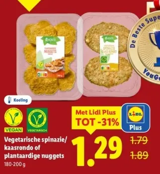Aanbieding: Vegetarische spinazie/kaasrondo of plantaardige nuggets