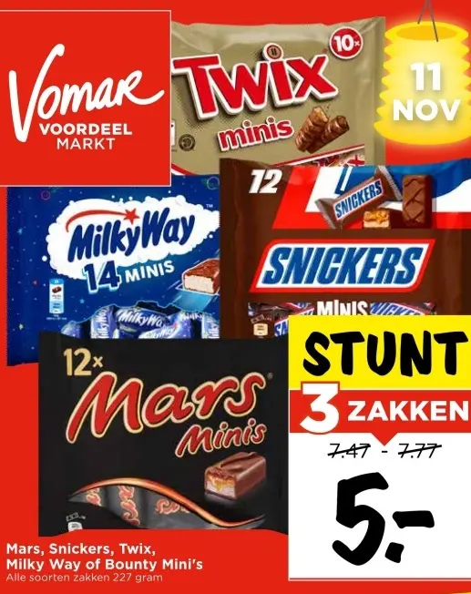 Aanbieding: Mars, Snickers, Twix, Milky Way of Bounty Mini's