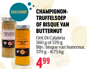 Aanbieding: Champignontruffelsoep of bisque van butternut