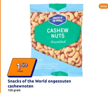 Aanbieding: Snacks of the World ongezouten cashewnoten