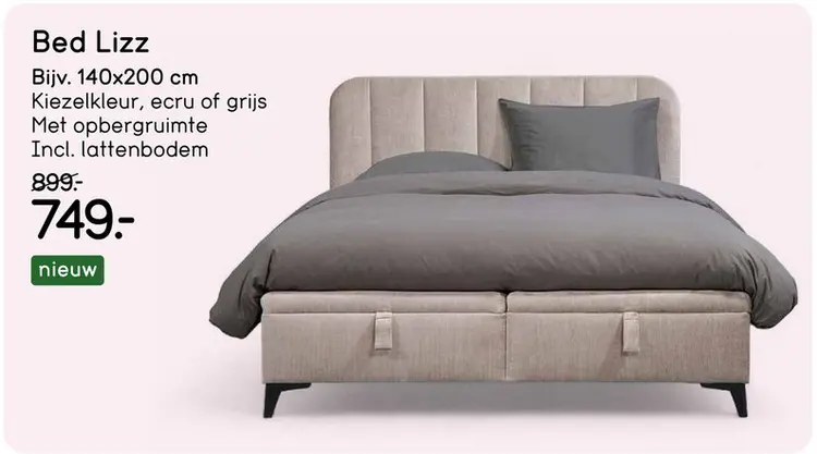 Aanbieding: Bed Lizz met opbergruimte - kiezel - 140x200 cm