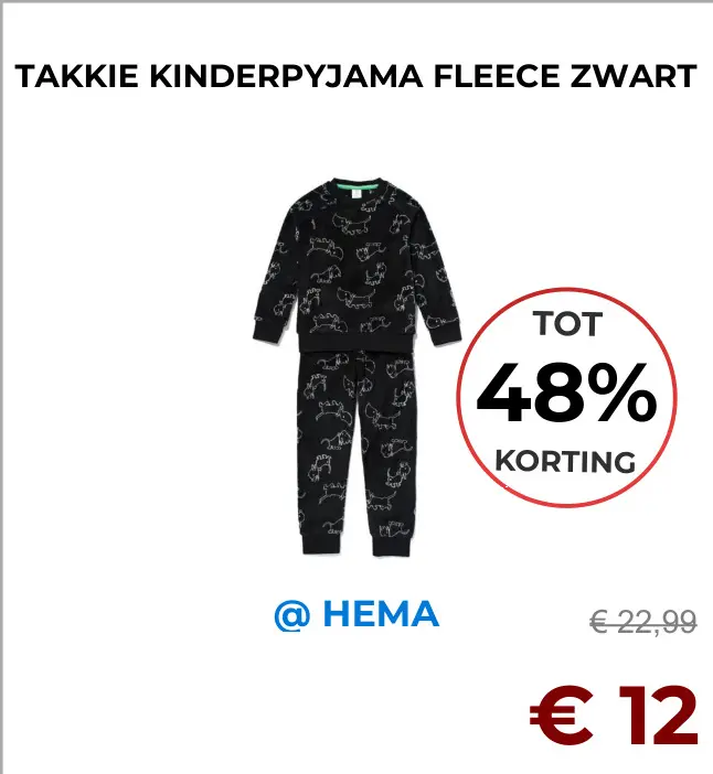 Aanbieding: Takkie kinderpyjama fleece zwart