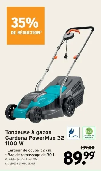Offre: Tondeuse à gazon Gardena PowerMax 32 1100 W