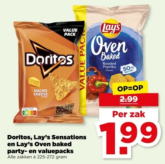 Aanbieding: Doritos, Lay's Sensations en Lay's Oven baked party en value packs