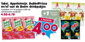 Aanbieding: Taksi, Appelsientje, DubbelFrisss en/of van de Boom drinkpakjes