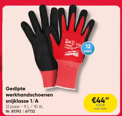 Promotie: Gedipte werkhandschoenen snijklasse 1/A