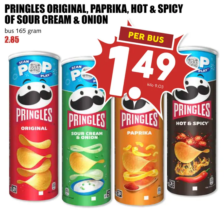 Aanbieding: Original, paprika, hot & spicy of sour cream & onion