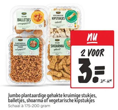 Aanbieding: Plantaardige gehakte kruimige stukjes, balletjes, shoarma of vegetarische kipsstukjes