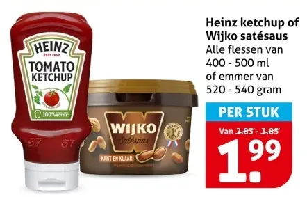 Aanbieding: Heinz ketchup of Wijko satésaus
