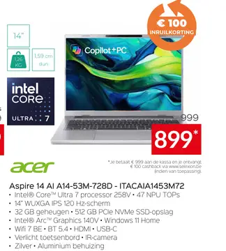Aanbieding: Aspire 14 Al A14-53M-728D - ITACAIA1453M72