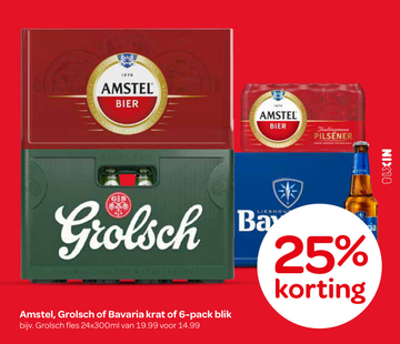 Aanbieding: Amstel, Grolsch of Bavaria krat of 6-pack blik