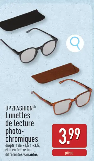 Offre: Lunettes de lecture photochromiques