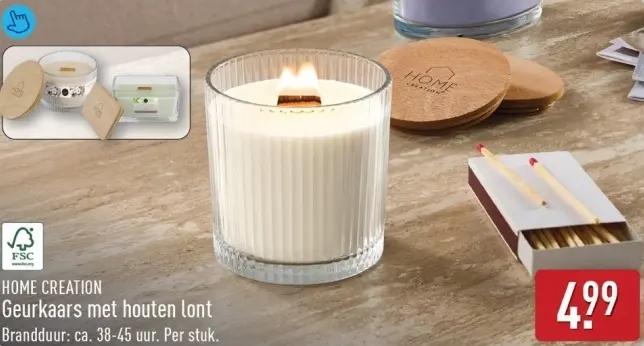 Aanbieding: Geurkaars met houten lont