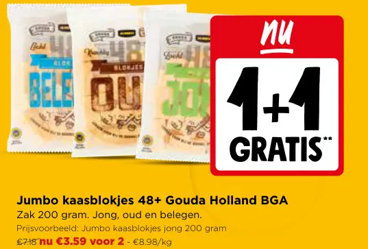Promotie: Jumbo Kaasblokjes 48+ Gouda Holland BGA