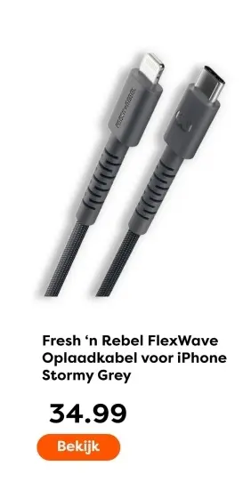 Aanbieding: FlexWave Oplaadkabel voor iPhone Stormy Grey