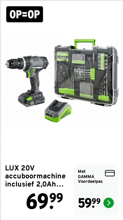 Aanbieding: LUX 20V accuboormachine inclusief 2,0Ah...