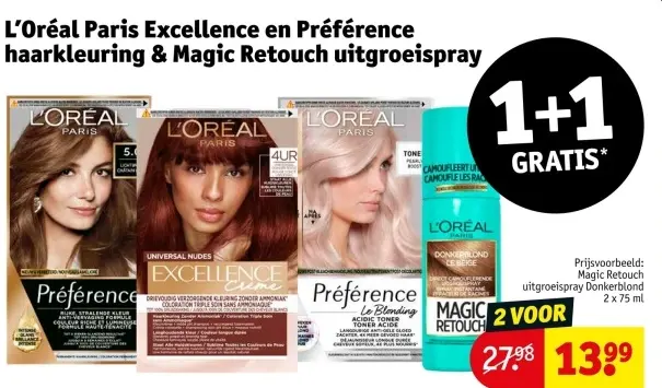 Aanbieding: L'Oréal Paris Excellence en Préférence haarkleuring en Magic Retouch uitgroeispray