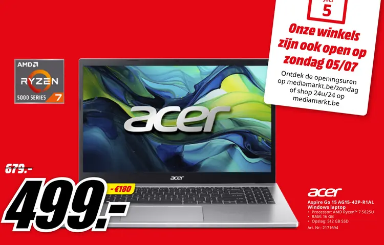 Promotie: Aspire Go 15 AG15-42P-R1AL Windows laptop