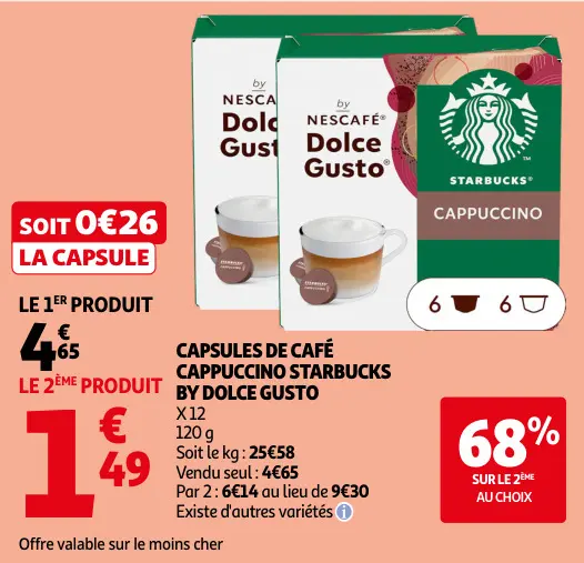 Offre: Capsules de café Cappuccino Starbucks