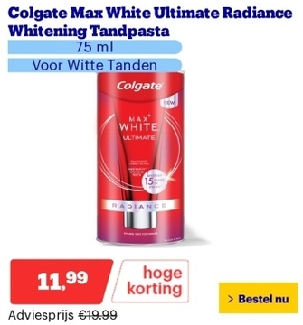 Aanbieding: Colgate Max White Ultimate Radiance Whitening Tandpasta - 75 ml - Voor Witte Tanden