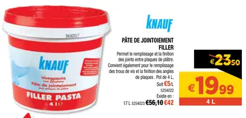 Offre: Pâte de jointoiement filler