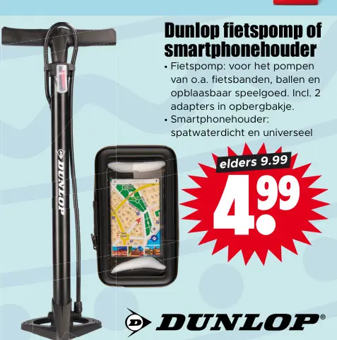 Aanbieding: Dunlop fietspomp of smartphonehouder