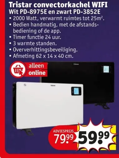 Aanbieding: Tristar convectorkachel WIFI Wit PD-8975E 