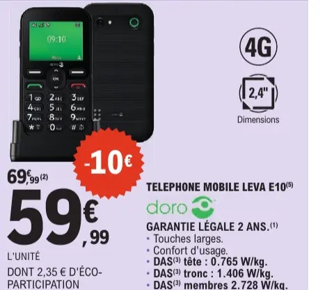 Offre: Téléphone mobile Leva E10