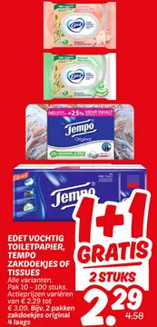 Aanbieding: Edet vochtig toiletpapier, Tempo zakdoekjes of Tissues