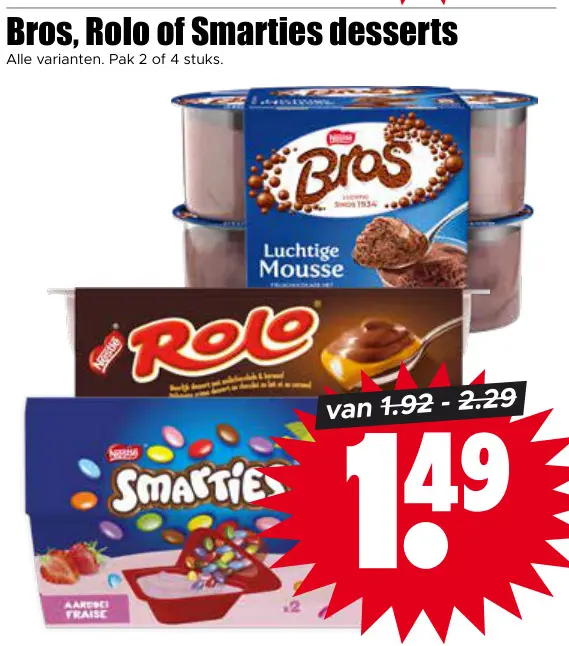 Aanbieding: Bros, Rolo of Smarties desserts