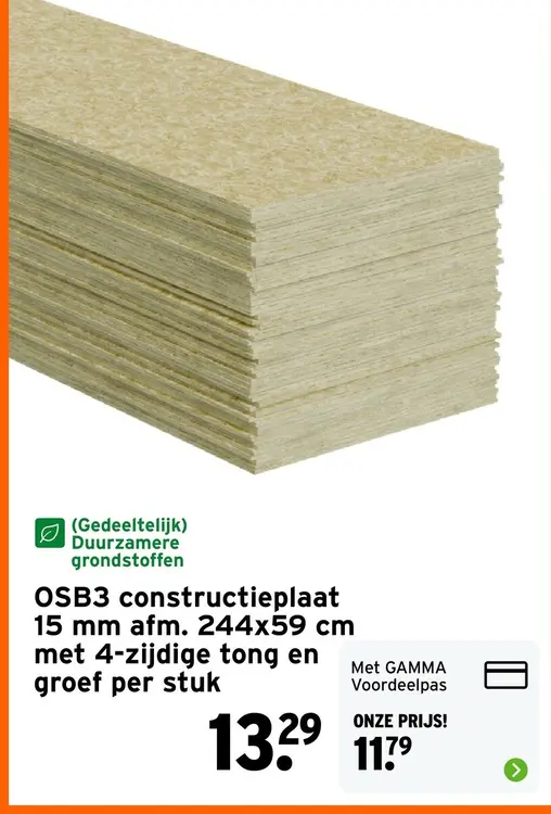 Aanbieding: OSB3 constructieplaat 15 mm afm. 244x59 cm met 4-zijdige tong en groef per stuk