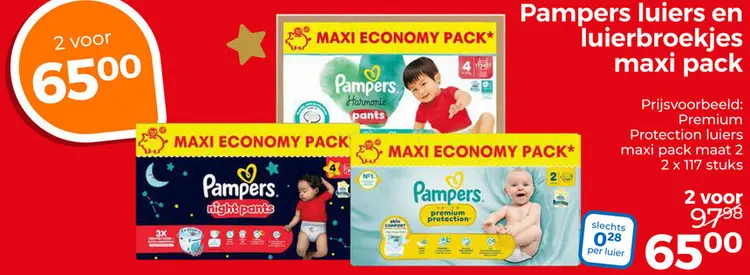 Aanbieding: Pampers luiers en luierbroekjes maxi pack