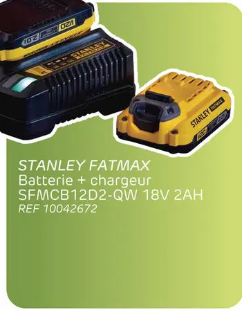 Offre: Batterie stanley fatmax + chargeur de batterie sfmcb12d2-qw 18v 2ah