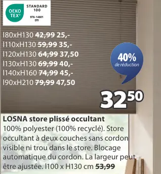 Offre: LOSNA store plissé occultant