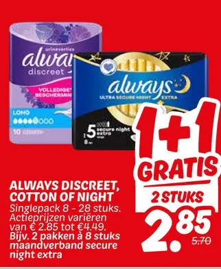 Aanbieding: Always discreet, cotton of night