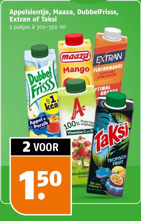 Aanbieding: Appelsientje, Maaza, DubbelFrisss, Extran of Taksi