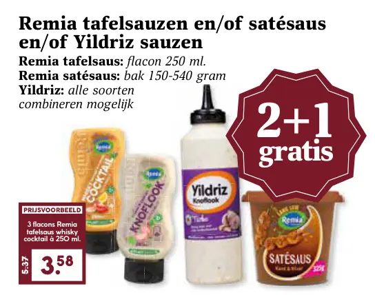 Aanbieding: Remia tafelsauzen en/of satésaus en/of Yildriz sauzen