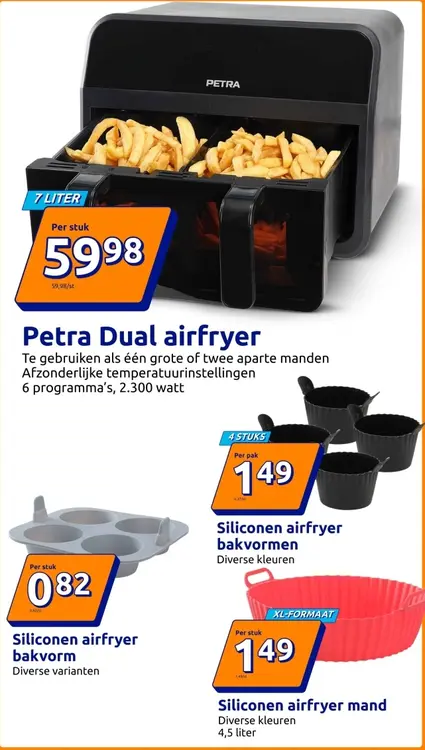 Aanbieding: Petra Dual airfryer, siliconen airfryer bakvormen, siliconen airfryer mand