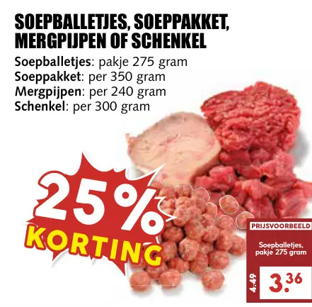 Aanbieding: Soepballetjes, soeppakket, mergpijpen of schenkel