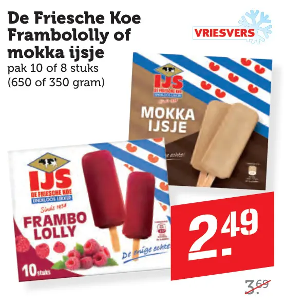 Aanbieding: De Friesche Koe Frambololly of mokka ijsje